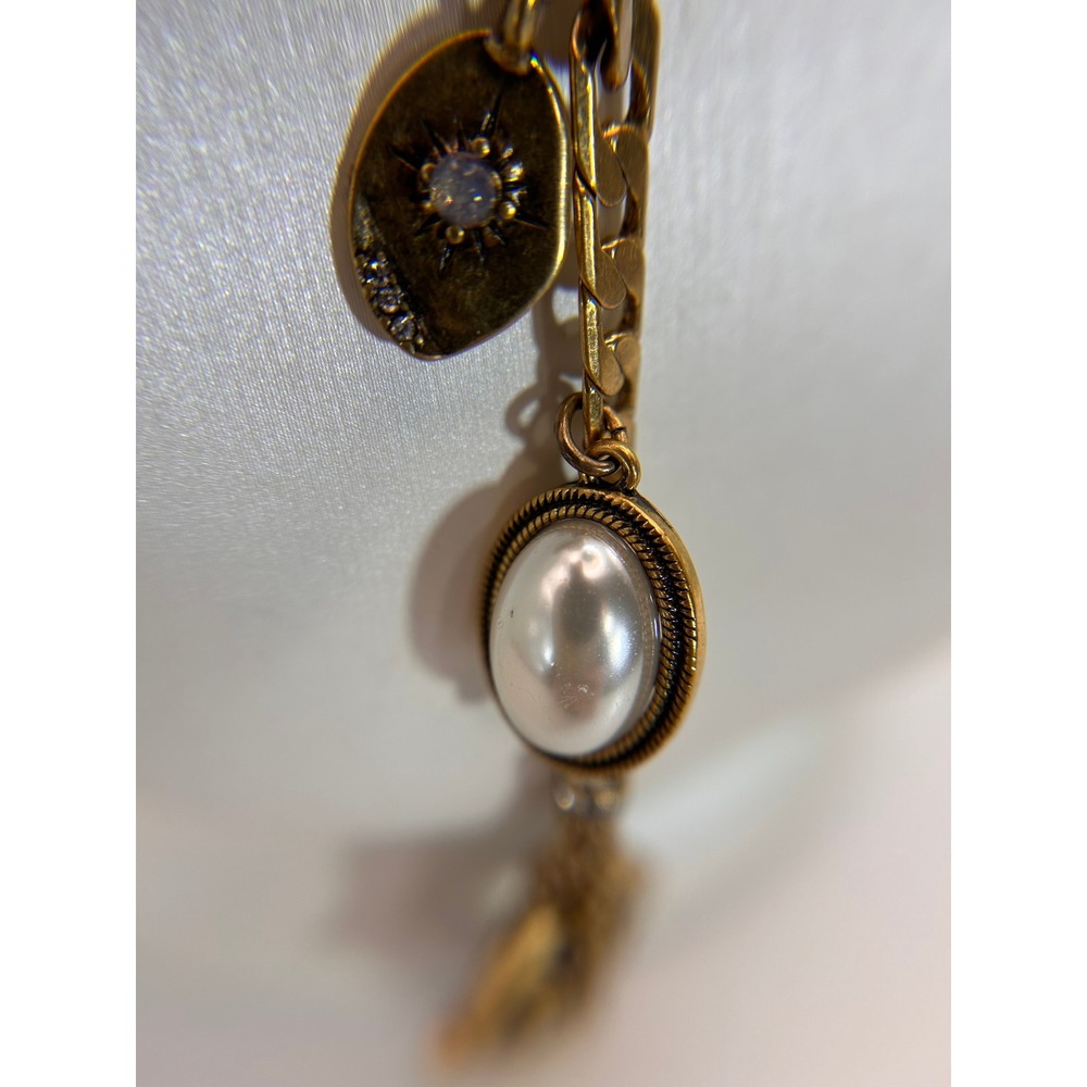 Chicos Lariat Necklace Womens OS Gold Pearl Crystal Good Vintage Boho Y-Drop - Picture 3 of 10